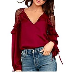 Wine red sexy top lace shoulder fall holiday